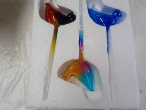 lot 199 image: 3 Plant Self Watering Glass Birds...
