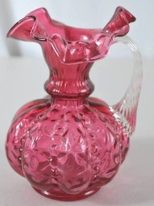 lot 31 image: Vintage Fenton Cranberry Art Glass Ewer with Ruffled Rim