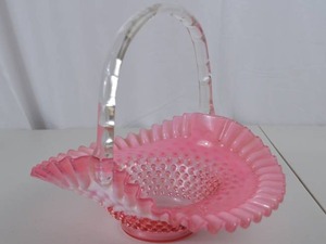 lot 69 image: Fenton Vintage Pink Hobnail Art Glass Basket with Clear Handle