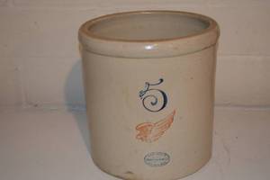 lot 149 image: Red Wing 5 Gallon Stoneware Crock with Wing Mark