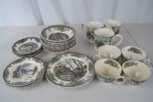 lot 151 image: Johnson Bros Friendly Village Dishes - Plates, Bowls, Cups (20 Pieces)