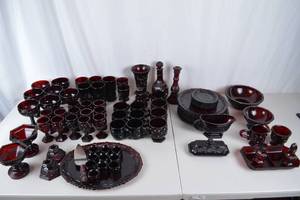 lot 142 image: Large Lot Ruby Red Glassware - Assorted Dishes, Goblets, Bowls & More