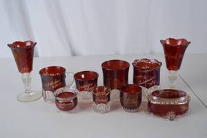 lot 173 image: Early 1900s Ruby Stained Glass Souvenir Collection