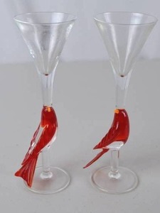 lot 177 image: Murano Glass Bird Stem Wine Glasses