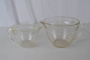 lot 180 image: 2 Anchor Hocking Fire-King Glass Measuring Cups - 1 Qt. & 2 Qt.