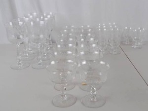 lot 189 image: Vintage Etched Crystal Stemware Set with Rose Motif