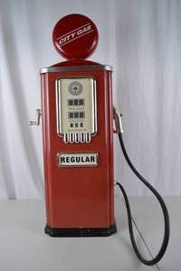 lot 197 image: Vintage City Gas Red Gas Pump Display with Globe Top