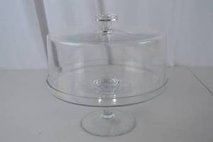 lot 214 image: Glass Cake Stand with Dome Cover - 11 in Diameter