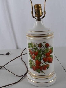 lot 241 image: Vintage Ceramic Table Lamp with Strawberry Motif - Needs Cord Repair