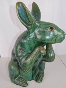 lot 254 image: Green Glazed Ceramic Rabbit Figurine