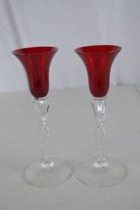 lot 264 image: Pair of Red and Clear Glass Accent Vases