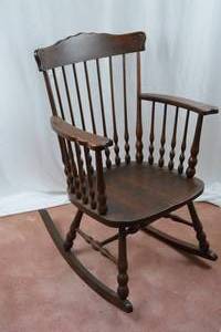lot 271 image: Wooden Spindle Back Rocking Chair with Curved Arms