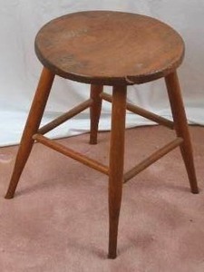 lot 272 image: Wooden Round Three-Leg Stool, 18 Inch Tall