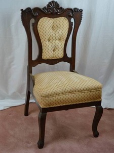 lot 273 image: Victorian-Style Upholstered Side Chair with Carved Wood Frame