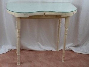 lot 276 image: Cream Painted Kidney-Shaped Hall Table with Glass Top and Drawer