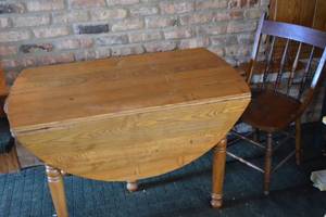 lot 312 image: Wood Drop-Leaf Kitchen Table with Wooden Side Chair