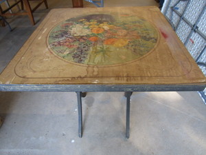 lot 7 image: Antique folding card table, 28 x 2...