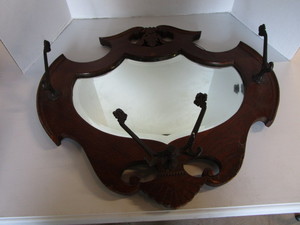 lot 8 image: Antique hat rack, bevel edged mirro...