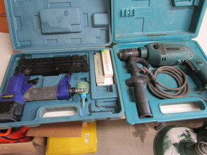 lot 83 image: Pneumatic stapler, Makita drill...
