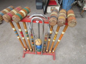 lot 102 image: Croquet set in stand, vintage, miss...