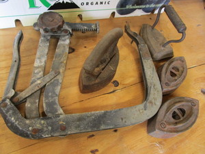 lot 124 image: Sad irons, valve spring compressor ...