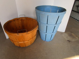 lot 132 image: Bushel produce basket, blue wood st...