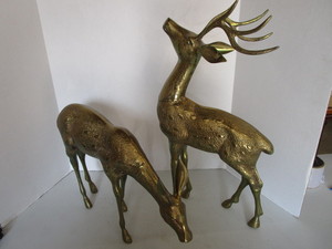 lot 152 image: Brass deer, buck is 23H, doe is 12...