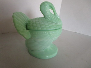 lot 170 image: Jadeite standing turkey candy dish,...