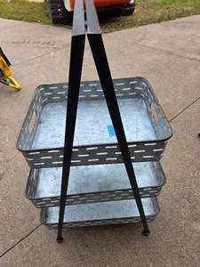 lot 12 image: Vintage 3 Tier Galvanized PlantKinck Nack Stand