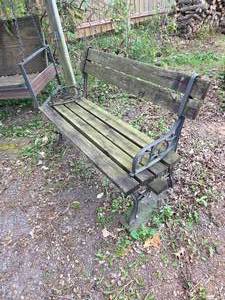 lot 35 image: Wrought Iron Wood Bench