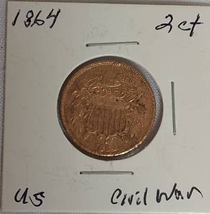 lot 11 image: 1864 - 2 Cent Coin Civil War Era  Nice Coin