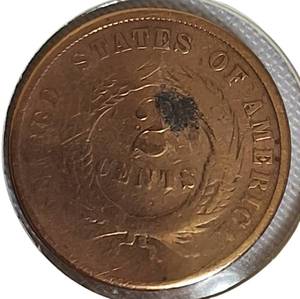 lot 12 image: 1866 - 2 Cent Coin From Civil War Era  Nice Condition