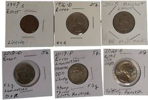 lot 18 image: 6 Error Coins Different Denominations, Different Errors