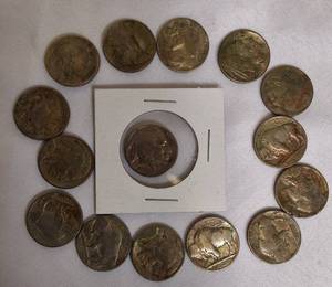 lot 20 image: 15 Buffalo Nickels- Variety of years