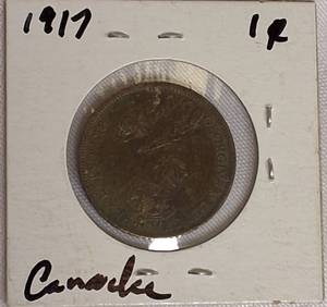 lot 24 image: 1917 Large 1-Cent Canadian Coin Rare and in Excellent Condition.