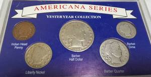 lot 30 image: Collection of Barber coins, along with Liberty nickels and Indian Head pennies, featuring a lot of silver.