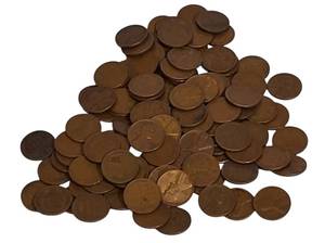 lot 54 image: One bag with 120 wheat pennies. The years and mint marks are different.
