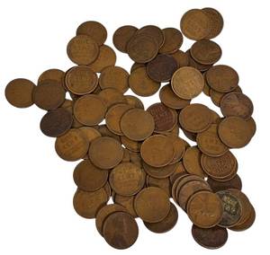 lot 56 image: 1920-1929 91 wheat pennies from different mint marks, circulated. A very nice find