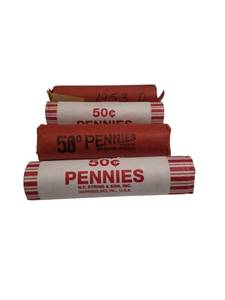 lot 60 image: Lincoln Wheat Pennies - a variety of years in four rolls  200 count