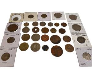 lot 68 image: A collection of world coins is available. It includes many old coins from different countries around the world.