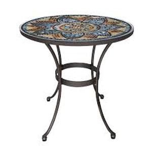 lot 14 image: 28 in. Glass Mosaic Bistro Table in Brown Finish Customer Returns See Pictures