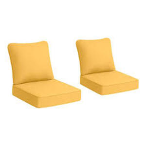 lot 40 image: Lot of Hampton Bay 24 in. W x 24 in. D Cushionguard Deep Seat Universal Outdoor Cushion in Sunrise  Customer Returns See Pictures