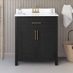 Home Decorators Collection Beaufort 30 in. Single Sink Black Bath Vanity with White Engineered Stone Top (Assembled)  Customer Returns See Pictures