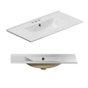 lot 63 image: Simple Project 36 in. W x 18.3 in. D Ceramic White Rectangular Single Sink Bathroom Vanity Top in White Customer Returns See Pictures