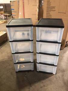 lot 54 image: Lot of IRIS 4 Drawer Clear Plastic Storage Cart in Black (1-Pack, 32.5 in. H x 12.5 in. W)  Slight Damage  Customer Returns See Pictures