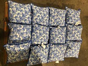 lot 65 image: Lot of Throw Pillows on Blue with Palm tree Design  Customer Returns See Pictures