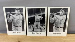 lot 454 image: Babe Ruth and Lou Gehrig 4 x 6 New York Yankees MLB Collector Photo Cards, 1994 Curtis Mngmt - 3 Total