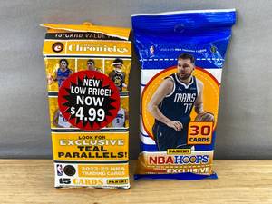 lot 39C image: 2022-23 Chronicles and 2024-25 NBA Hoops Basketball Trading Card Packs - Brand New