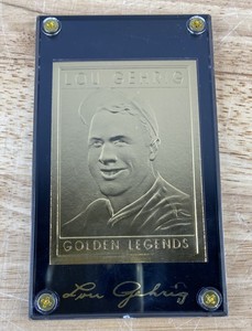lot 457 image: 1994 Lou Gehrig 22kt Gold Golden Legends Numbered MLB Card #3860 - New York Yankees