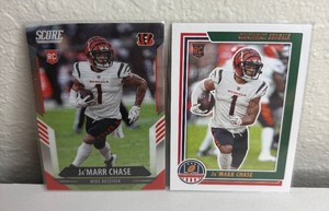lot 614 image: JaMarr Chase Rookie NFL Football Card Lot - Score & Panini Cincinati Bengals M